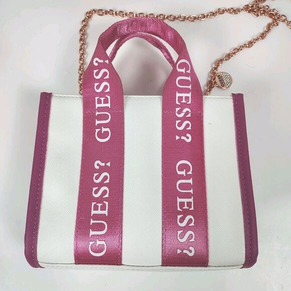 Deadstock Rare Cute Pink & White Guess Factory Logo-Tape Mini Tote Crossbody bag - Picture 3 of 16